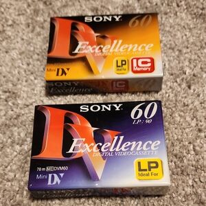 Sony Excellence mini DVC, lot of 2, NEW & SEALED 60 minutes 1 with IC best made!